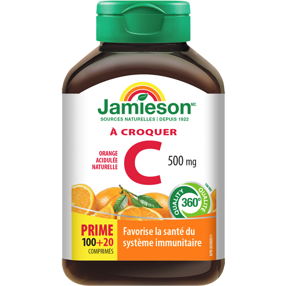 Jamieson Comprimés à croquer de vitamine C à l’orange acidulée naturelle de, 500 mg 120 ea, 0,05 $/1ch
