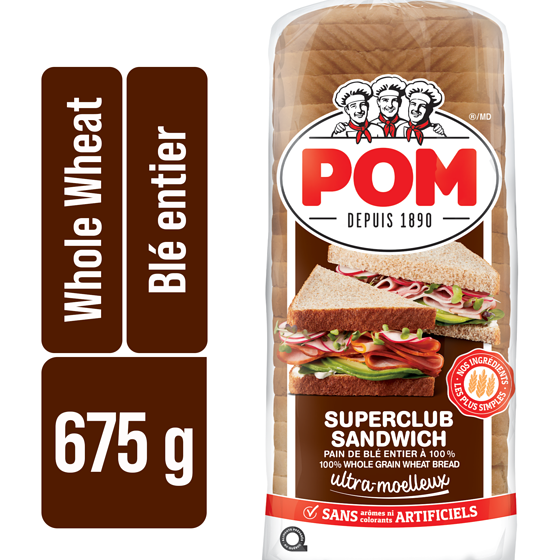POM Superclub Sandwich 100% Whole Grain Wheat Bread 675 g, $0.74/100g