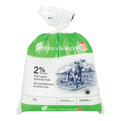 PC Biologique Lait Partiellement Écrémé 2 % 4 l, 0,28 $/100ml