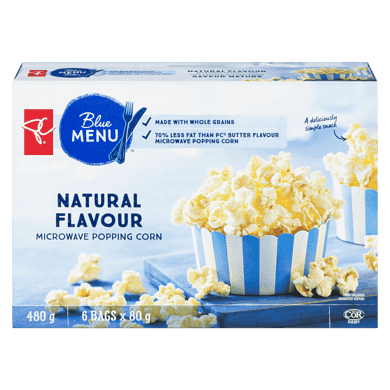 PC Blue Menu Natural Flavour Microwave Popcorn 6x80.0 g, $0.89/100g