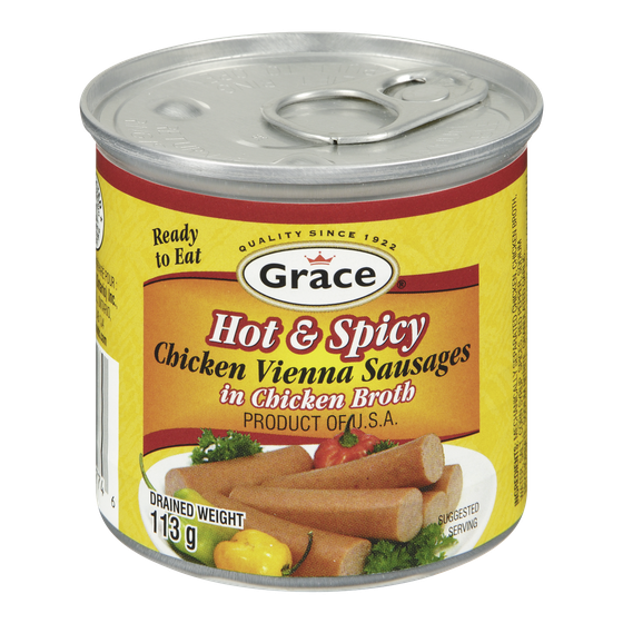 Grace Chicken Vienna Sausages In Chicken Broth, Hot & Spicy 130 g, $1.53/100g