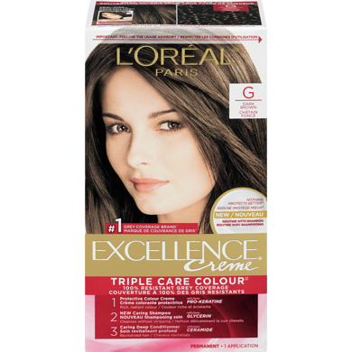 L'Oreal Paris Excellence Crème Hair Dye, Permanent Hair Color G Dark Brown 1 ea, $13.00/1ea