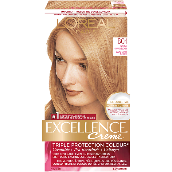L'Oreal Paris Excellence Crème Hair Dye, Permanent Hair Color B04 Natural Copper Blonde 1 ea, $17.49/1ea