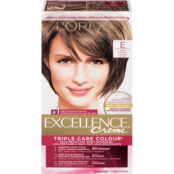 L'Oreal Paris Excellence Crème Hair Dye, Permanent Hair Color E Light Brown 1 ea, $16.99/1ea