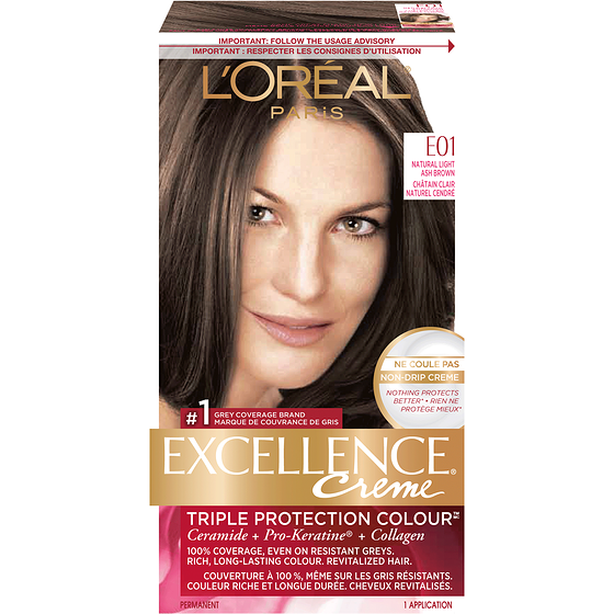 L'Oreal Paris Excellence Crème Hair Dye, Permanent Hair Color E01 Natural Light Ash Brown 1 ea, $17.49/1ea