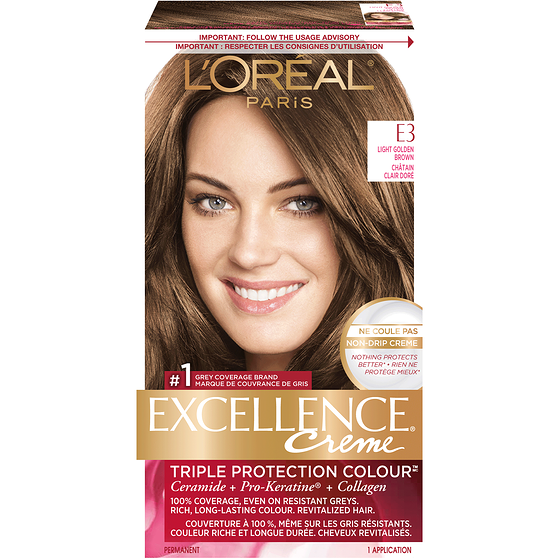 L'Oreal Paris Excellence Crème Hair Dye, Permanent Hair Color E3 Light Golden Brown 1 ea, $16.99/1ea