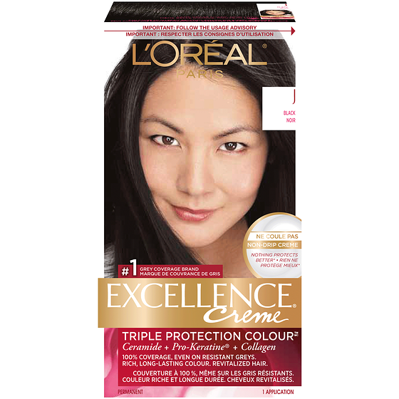 L'Oreal Paris Excellence Crème Hair Dye, Permanent Hair Color J Black 1 ea, $17.49/1ea