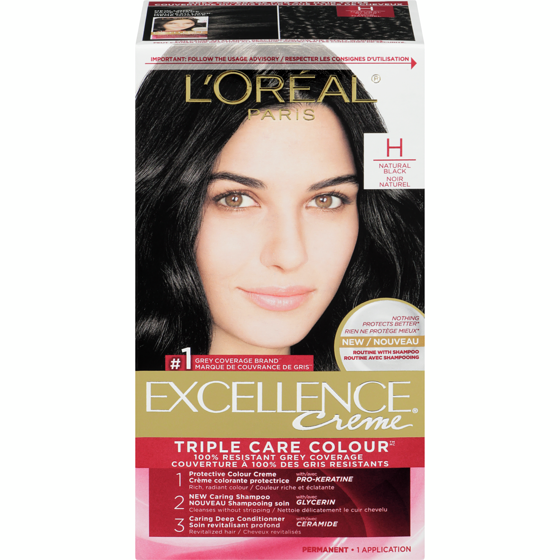 L'Oreal Paris Excellence Crème Hair Dye, Permanent Hair Color H Natural Black 1 ea, $17.49/1ea