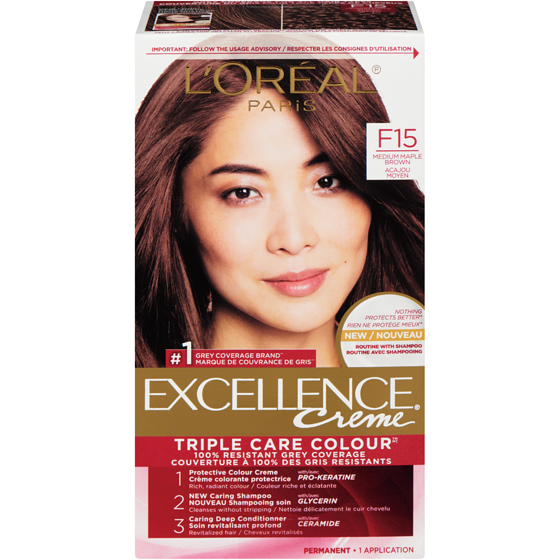 L'Oreal Paris Excellence Crème Hair Dye, Permanent Hair Color F15 Medium Maple Brown 1 ea, $16.99/1ea