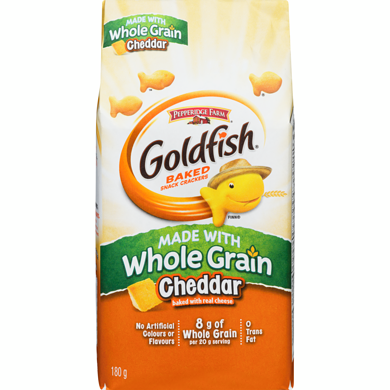 Pepperidge Farm Goldfish Cheddar made with Whole Grain 180 g, $1.39/100g