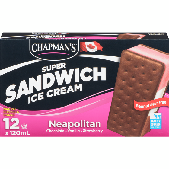 Chapmans Super Ice Cream Sandwich Neapolitan 12x120.0 ml, $0.35/100ml