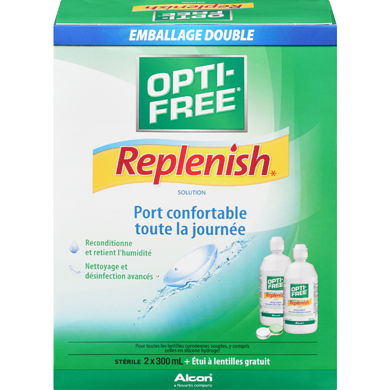Opti-Free Solution pour lentilles cornéennes Replenish, emballage économique 2x300.0 ml, 6,17 $/100ml