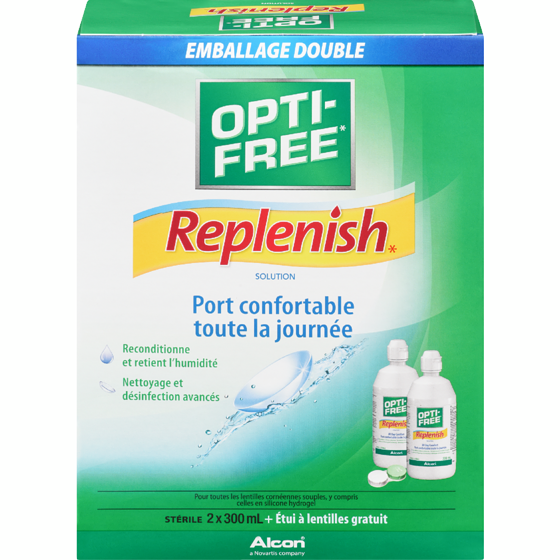 Opti-Free Solution pour lentilles cornéennes Replenish, emballage économique 2x300.0 ml, 6,17 $/100ml