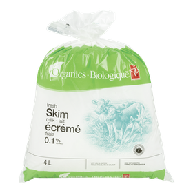 PC Organics Organic Skim Milk 4 l, $0.28/100ml