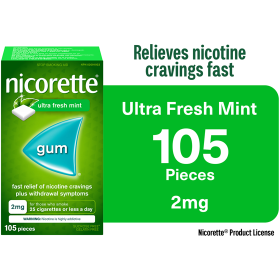 Nicorette Nicotine Gum, Quit Smoking Aid, Peppermint, 2mg 105 ea, $0.43/1ea