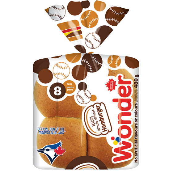 Wonder 100% Whole Wheat Hamburger Buns 8pk 8x56.0 g, $0.89/100g