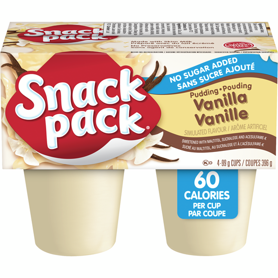 Snackpack No Sugar Added Vanilla Pudding 4x99.0 g, $0.83/100g