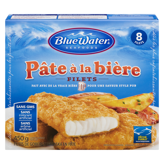 BlueWater Seafoods Filets de Poisson Panés à la Bière Bluewater 450 g, 2,00 $/100g