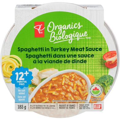 PC Organics Organic Spaghetti In Turkey Meat Sauce 185 g, $1.62/100g