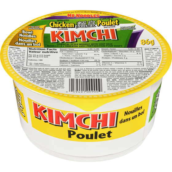 Mr Noodles Soupe aux nouilles et au kimchi 86 g, 1,74 $/100g