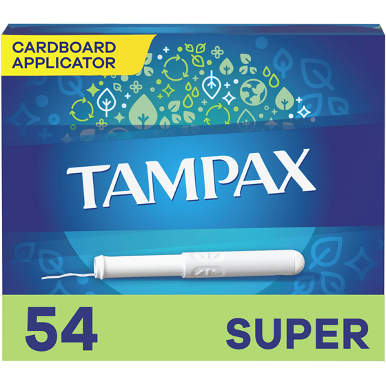 Tampax Tampons avec applicateur en carton, degré d’absorption super, embout facile à saisir, jupette anti-fuites LeakGuard, non parfumés, 54 tampons 54 ea, 0,30 $/1ch