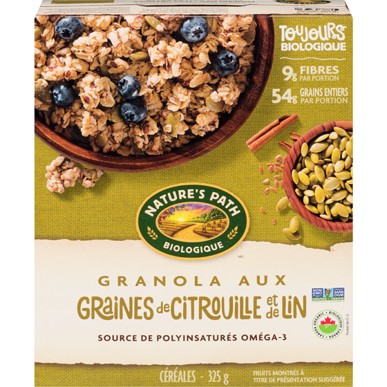 Nature’s Path Granola biologique Graines de citrouille et lin 325 g, 1,84 $/100g