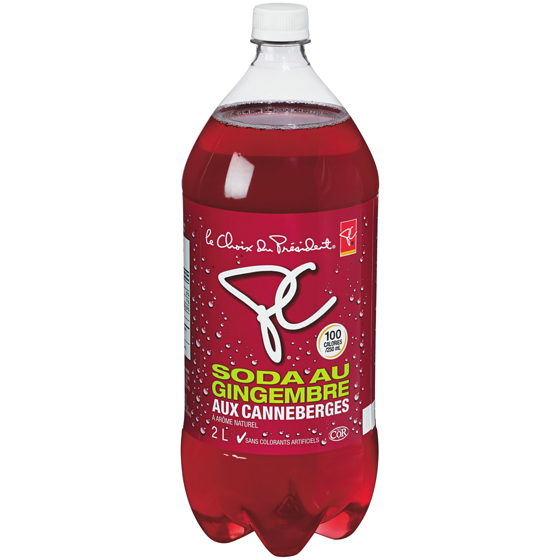 le Choix du Président Soda au gingembre aux canneberges 2 l, 0,09 $/100ml