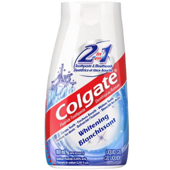 Colgate Dentifrice et rince-bouche 2 en 1 blanchissant en gel liquide 100 ml, 5,49 $/100ml