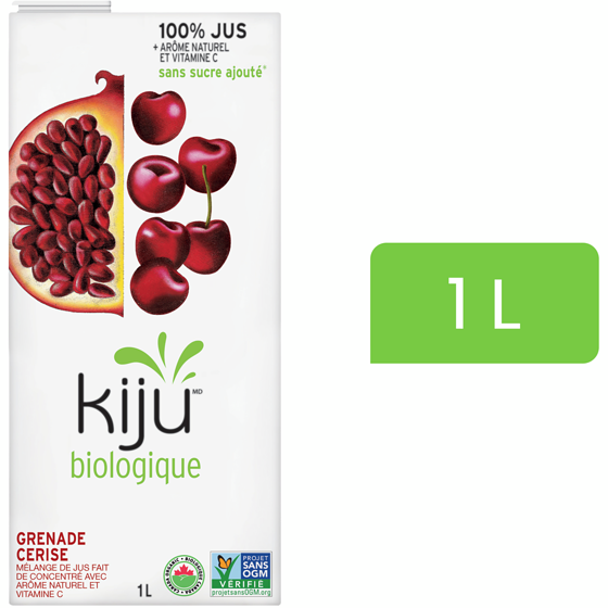 Kiju Mélange de jus de fruits grenade et cerise biologique 1 l, 0,50 $/100ml