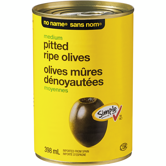 Sans Nom Olives mûres dénoyautées moyennes 398 ml, 0,75 $/100ml