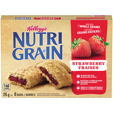 Kellogg’s Nutrigrain Barres de céréales Nutri-Grain aux fraises, 8 barres 295 g, 1,27 $/100g