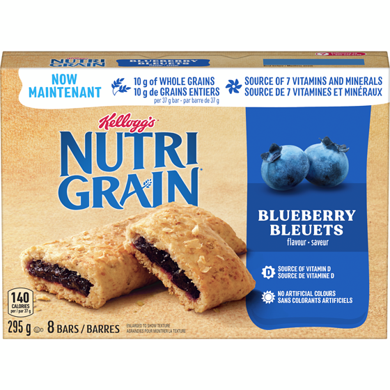 Kellogg’s Nutrigrain Barres de céréales Nutri-Grain Bleuets, 8 barres 295 g, 1,35 $/100g