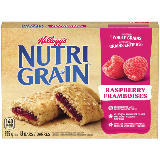 Kellogg’s Nutrigrain Barres de céréales Nutri-Grain Framboises, 8 barres 295 g, 1,02 $/100g