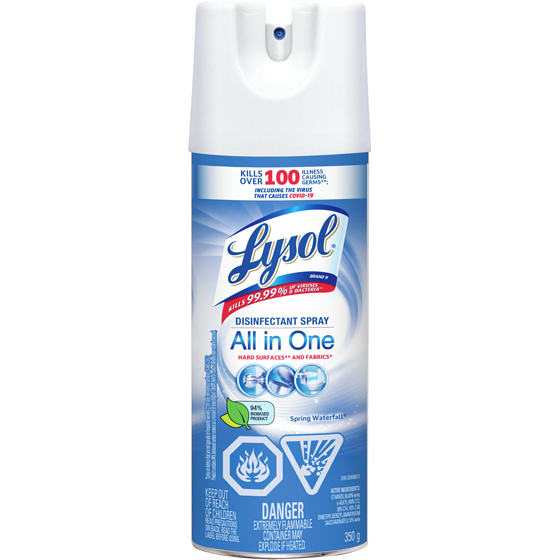 Lysol Disinfectant Spray, Spring Waterfall, Disinfect and Eliminate Odours on Hard Surfaces & Fabrics 350 g, $1.86/100g