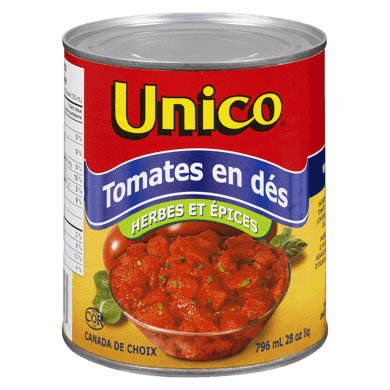 Unico Tomates coupées en dés avec herbes et épices 796 ml, 0,38 $/100ml