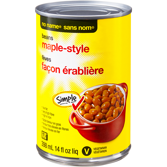 No Name Maple-Style Beans 398 ml, $0.42/100ml