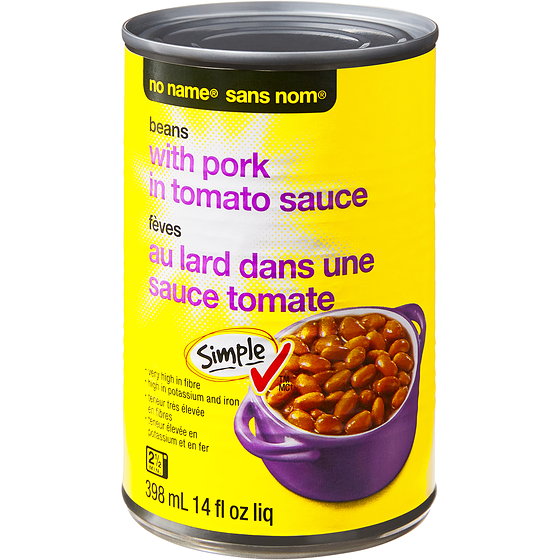 No Name Beans with Pork in Tomato Sauce 398 ml, $0.50/100ml