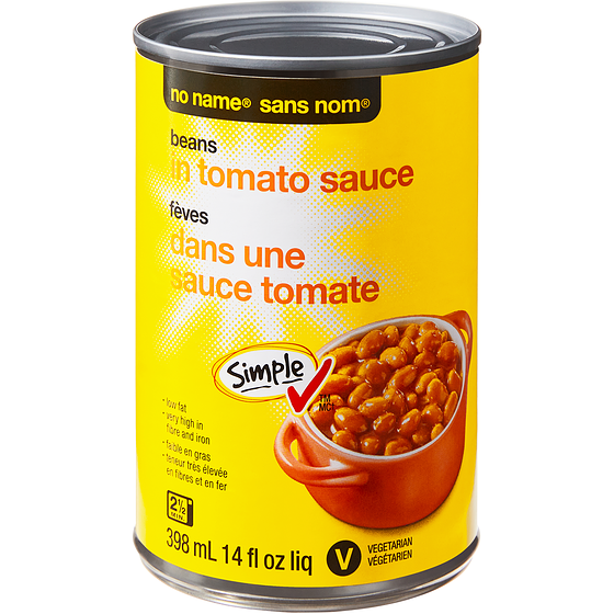 No Name Beans in Tomato Sauce 398 ml, $0.50/100ml