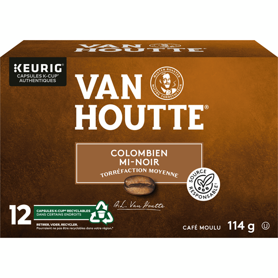 Van Houtte Van Houtte Colombien mi-noir capsules K-Cup de café, 12 unités, pour les cafetières Keurig 12 ea, 1,25 $/1ch
