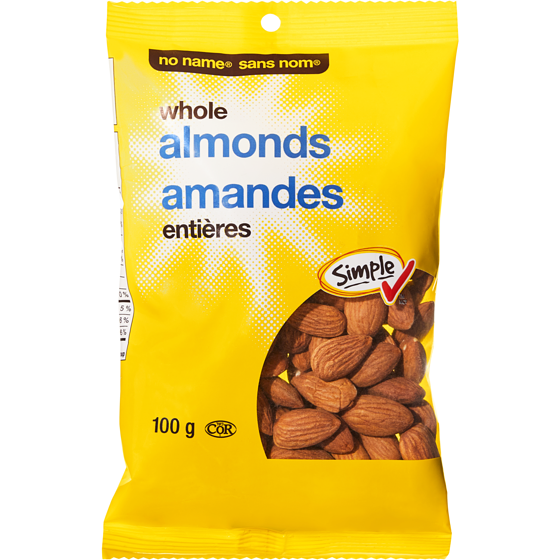 No Name Whole Almonds 100 g, $3.49/100g