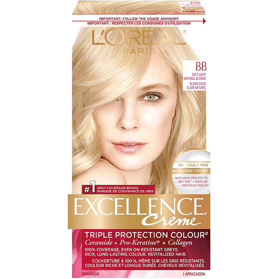L'Oreal Paris Excellence Crème Hair Dye, Permanent Hair Color BB Soft Light Natural Blonde 1 ea, $17.49/1ea