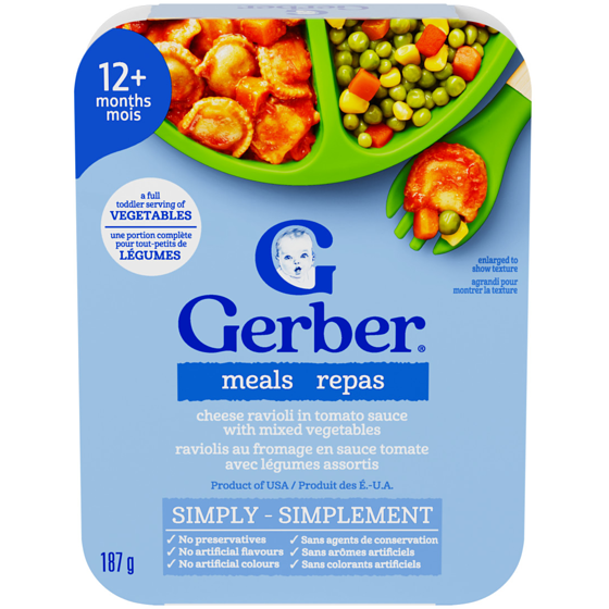 Nestlé Gerber Raviolis au fromage en sauce tomate avec légumes assortis 187 g, 1,34 $/100g