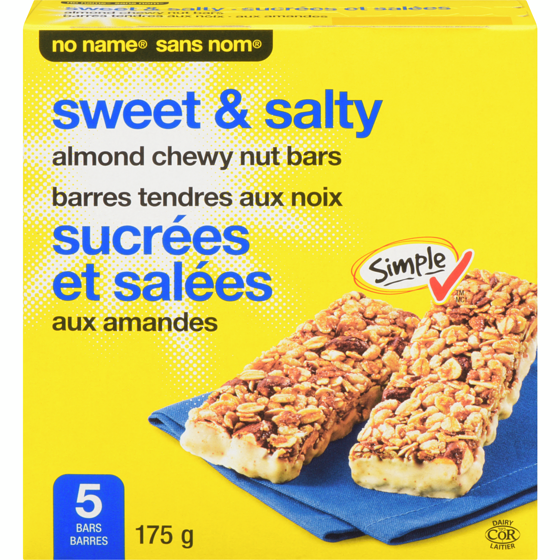 Sans Nom Barres tendres aux noix et aux amandes sucrées et salées 175 g, 1,42 $/100g