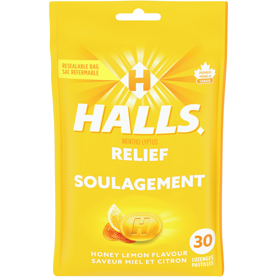 Halls Mentho-Lyptus Miel et citron, soulagement des maux de gorge sac de 30 pastilles 30 ea, 0,13 $/1ch
