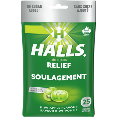 Halls saveur Kiwi-pomme, sans sucre ajouté, 25 pastilles 25 ea, 0,18 $/1ch