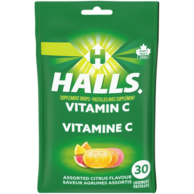 Halls Vitamine C Agrumes assortis, sac de 30 pastilles, aident à maintenir la fonction immunitaire 30 ea, 0,15 $/1ch