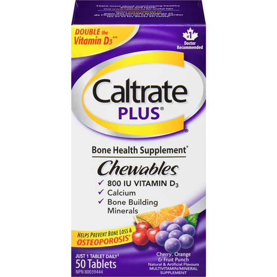 Caltrate Bone Health Supplement Chewables Cherry, Orange & Fruit Punch 50 ea, $0.31/1ea