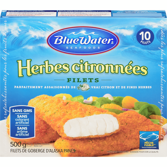 BlueWater Seafoods Filets de Poisson aux Herbes et au Citron de Bluewater 500 g, 1,80 $/100g