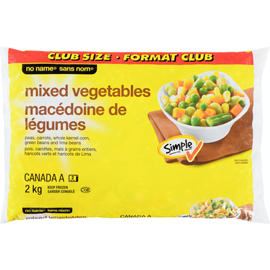 Sans Nom Macédoine de légumes, format club 2 kg, 0,32 $/100g