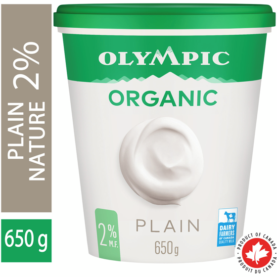 Olympic Organic Plain Yogurt 2% 650 g, $1.08/100g